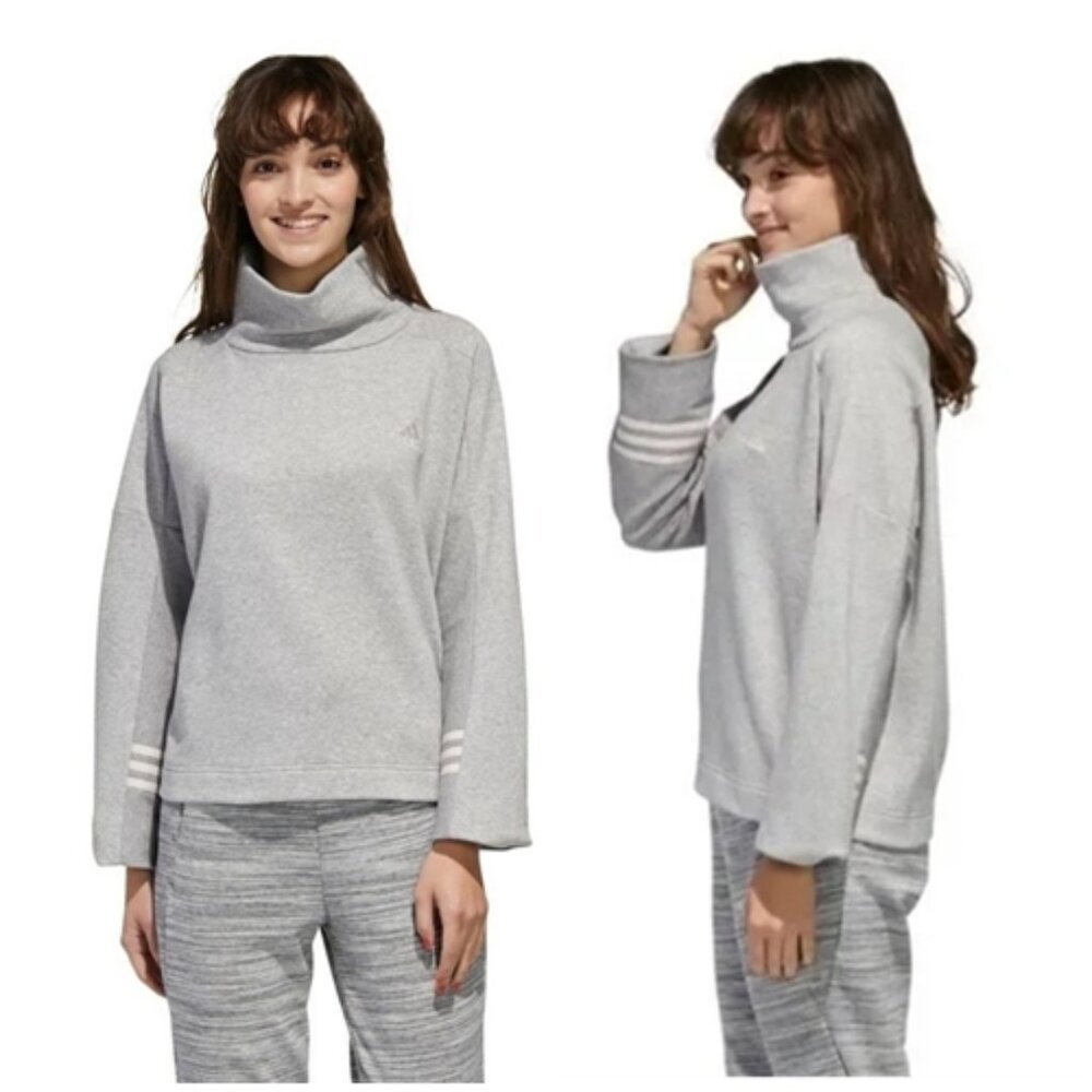 ADIDAS Essentials Comfort Boxy Funnel Neck Sweatshirt Top 3 Stripes Gray Sz XL